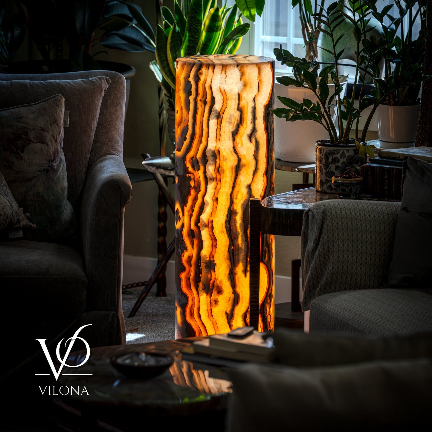 Sahara Onyx Floor Lamp - Small - 39.75"H x 12"W - Cylinder #1