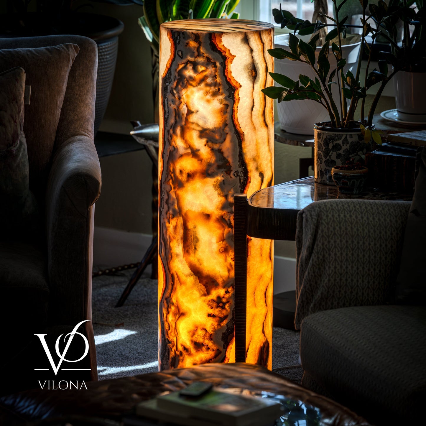 Sahara Onyx Floor Lamp - Small - 39.75"H x 12"W - Cylinder #1
