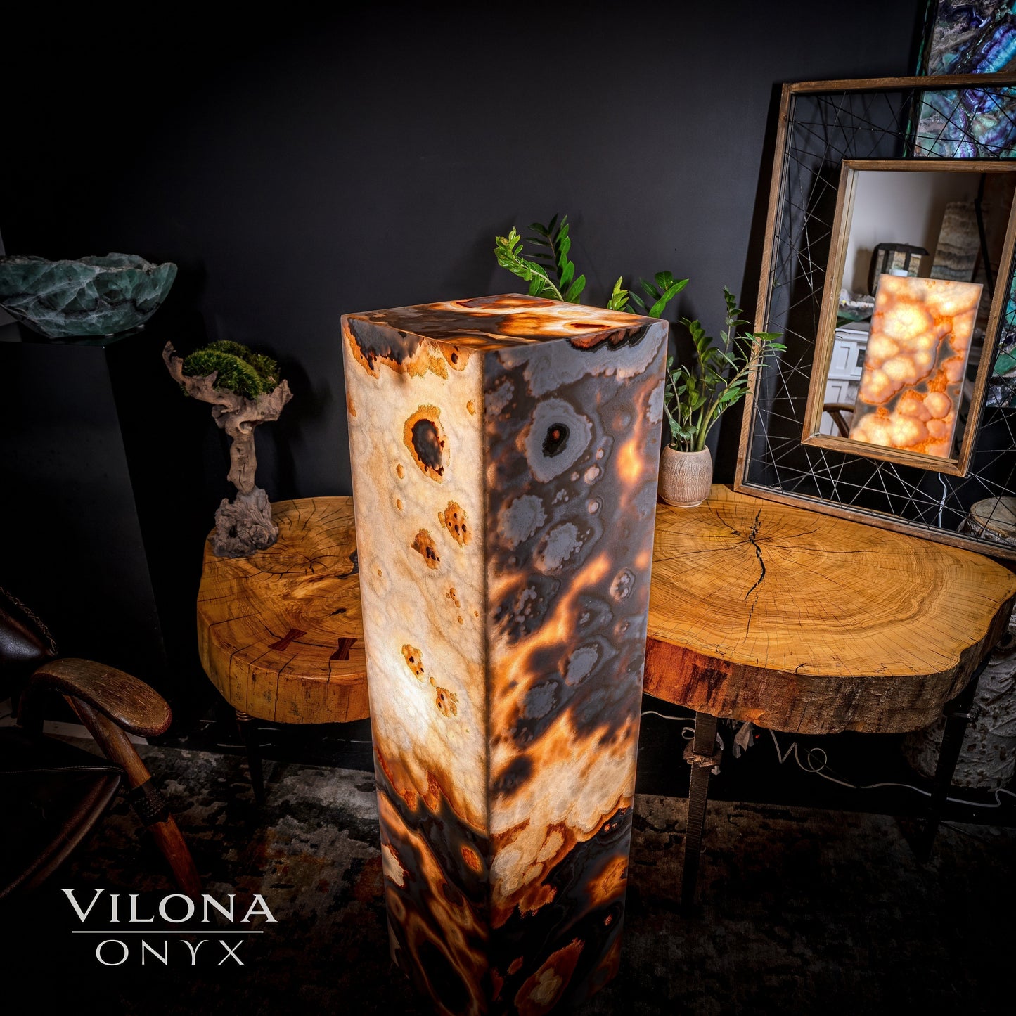 Sahara Onyx Floor Lamp - Exotic - Polished - Medium - 47.5"H x 12"W - Square - #2