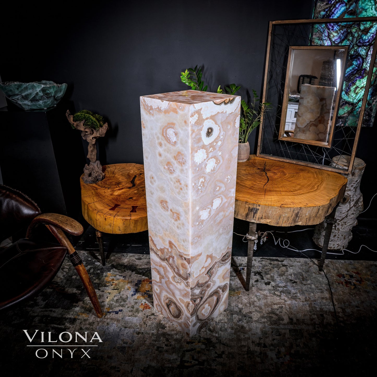 Sahara Onyx Floor Lamp - Exotic - Polished - Medium - 47.5"H x 12"W - Square - #2