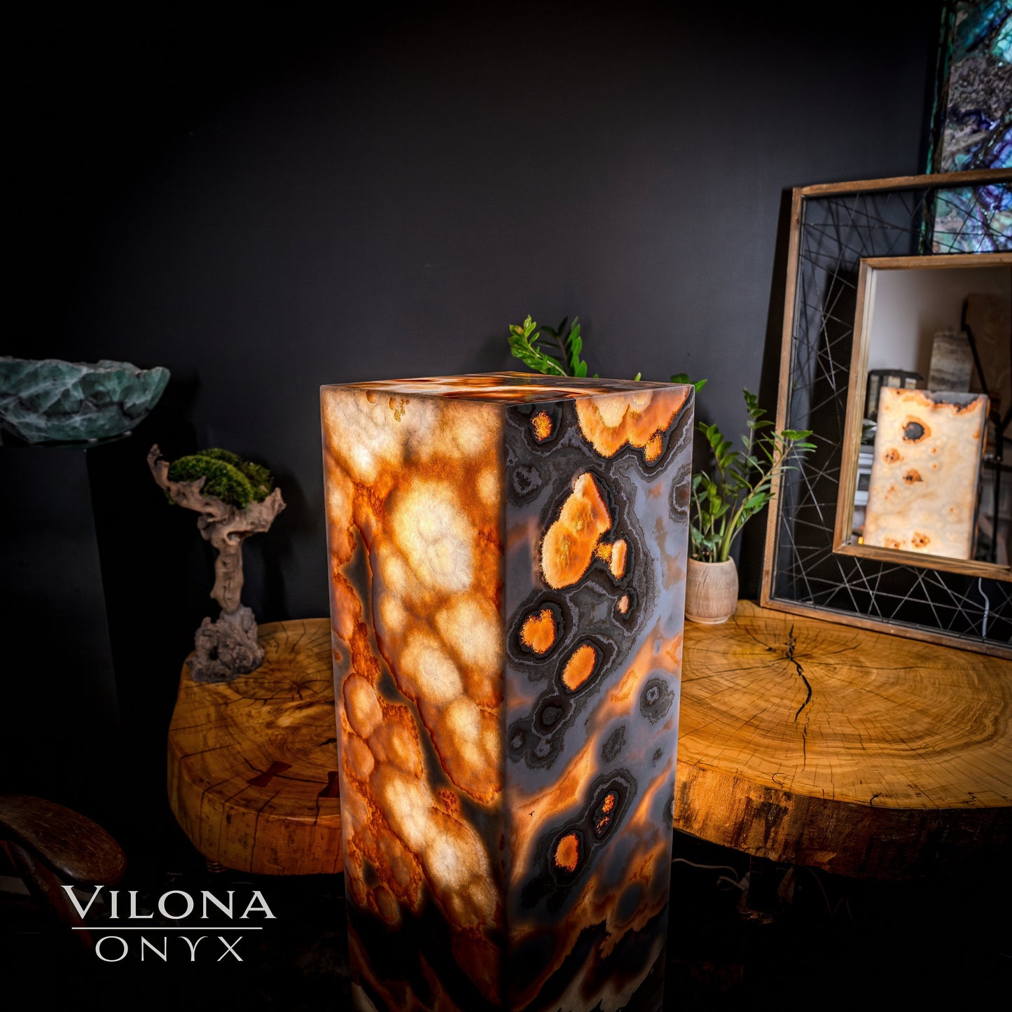 Sahara Onyx Floor Lamp - Exotic - Polished - Medium - 47.5"H x 12"W - Square - #2