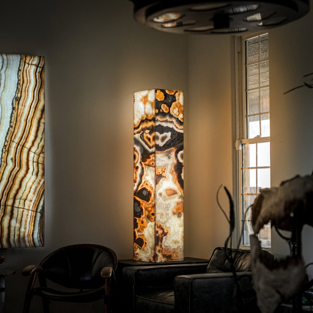 Sahara Onyx Floor Lamp - Exotic - Polished - Medium - 55"H x 12"W - Square - #3