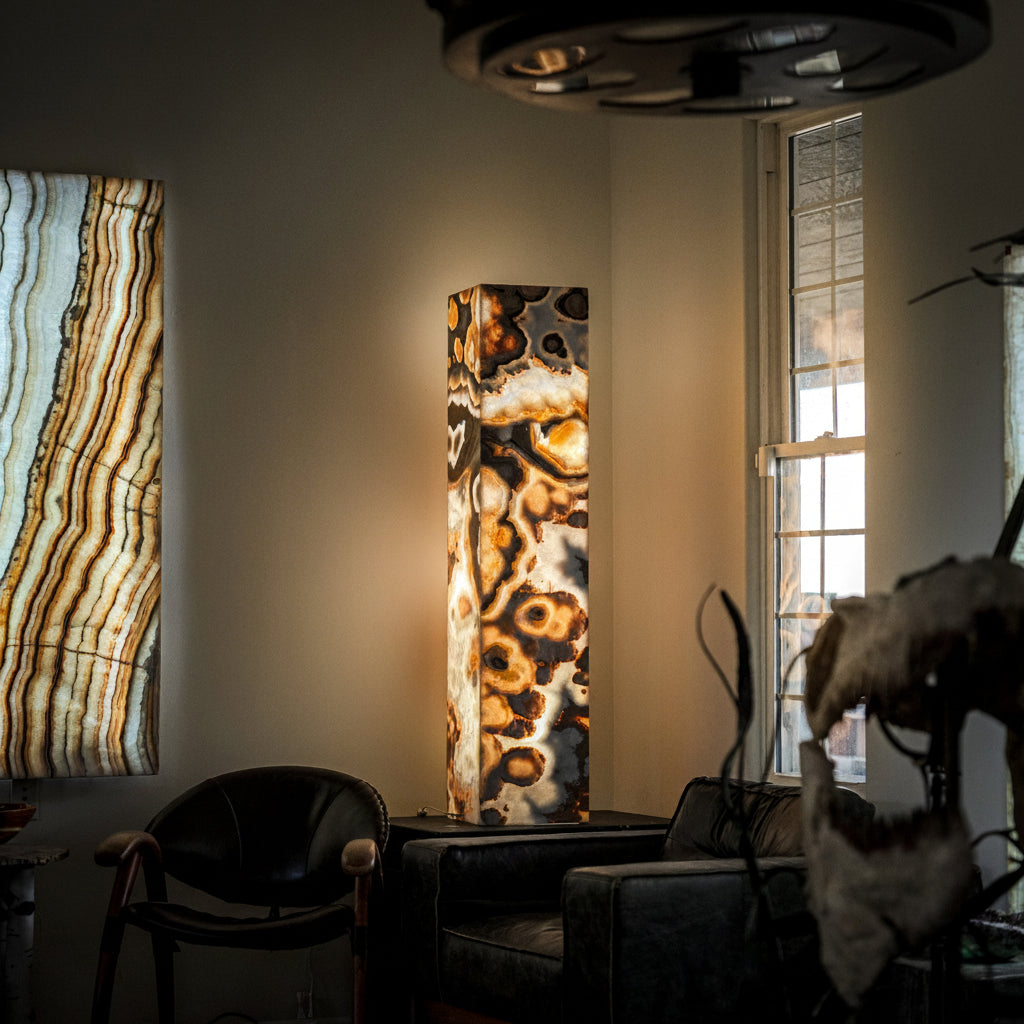 Sahara Onyx Floor Lamp - Exotic - Polished - Medium - 55"H x 12"W - Square - #3