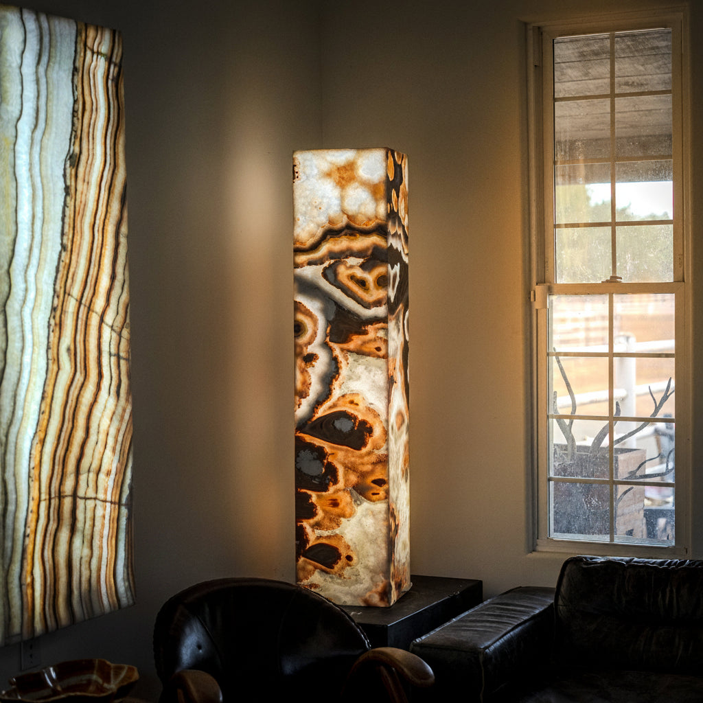 Sahara Onyx Floor Lamp - Exotic - Polished - Medium - 55"H x 12"W - Square - #3