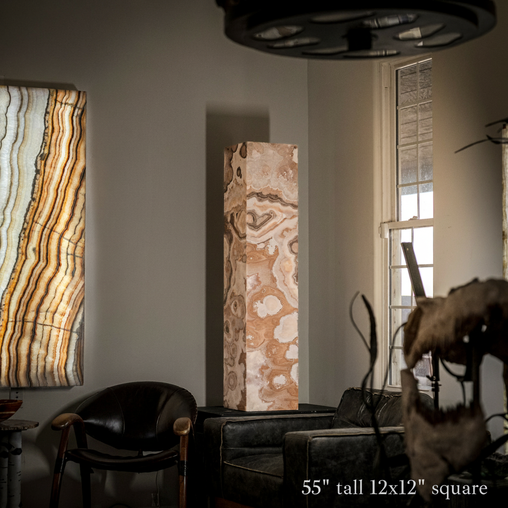 Sahara Onyx Floor Lamp - Exotic - Polished - Medium - 55"H x 12"W - Square - #3