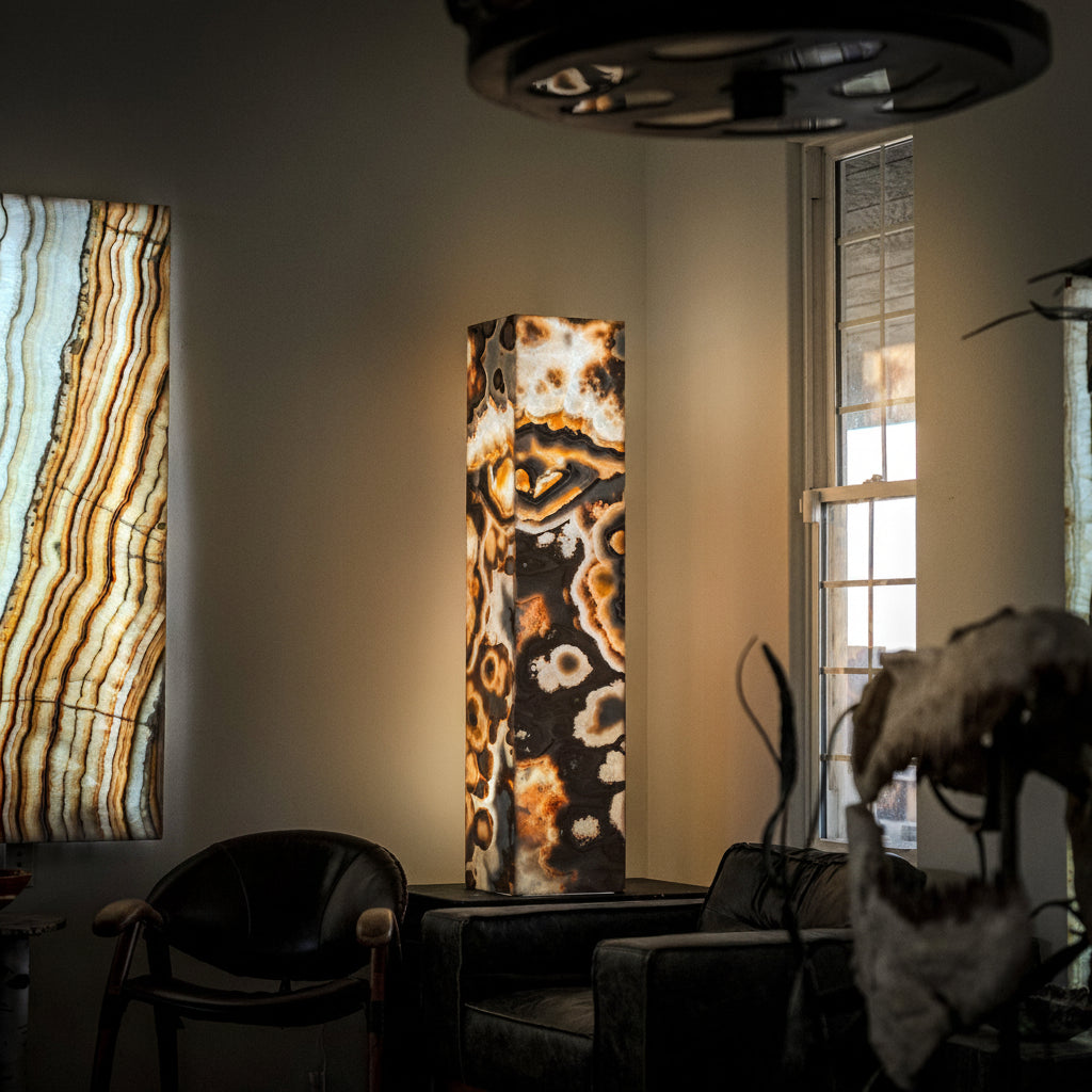 Sahara Onyx Floor Lamp - Exotic - Polished - Medium - 55"H x 12"W - Square - #3