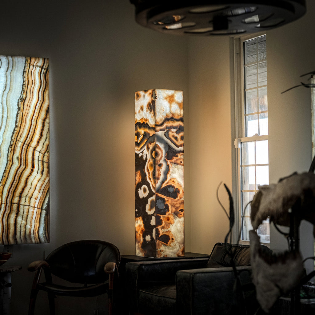 Sahara Onyx Floor Lamp - Exotic - Polished - Medium - 55"H x 12"W - Square - #3