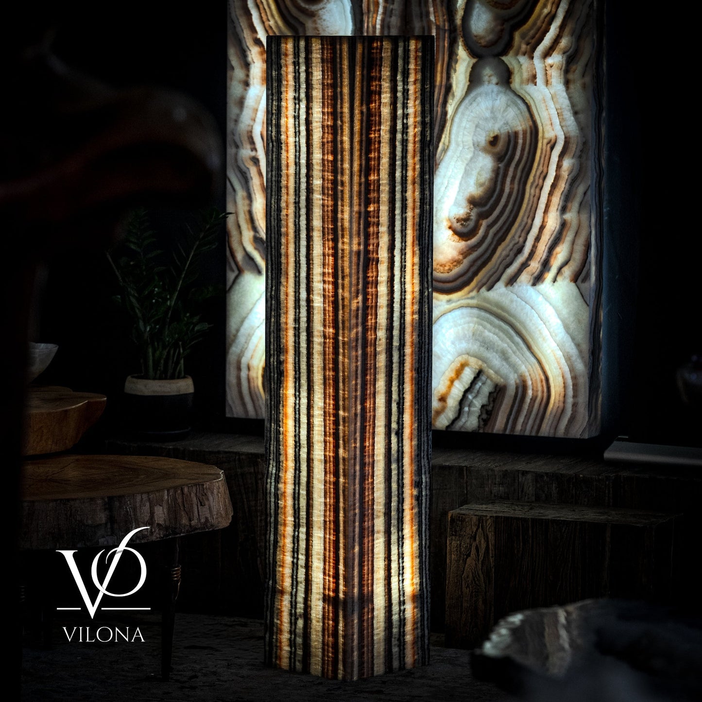 Tangerine Onyx Floor Lamp - Large - 63"H x 12"W - Square - #1