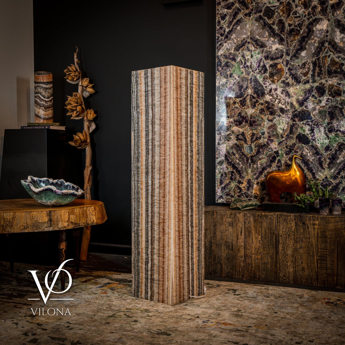 Tangerine Onyx Floor Lamp - Medium - 51.5"H x 12"W - Square